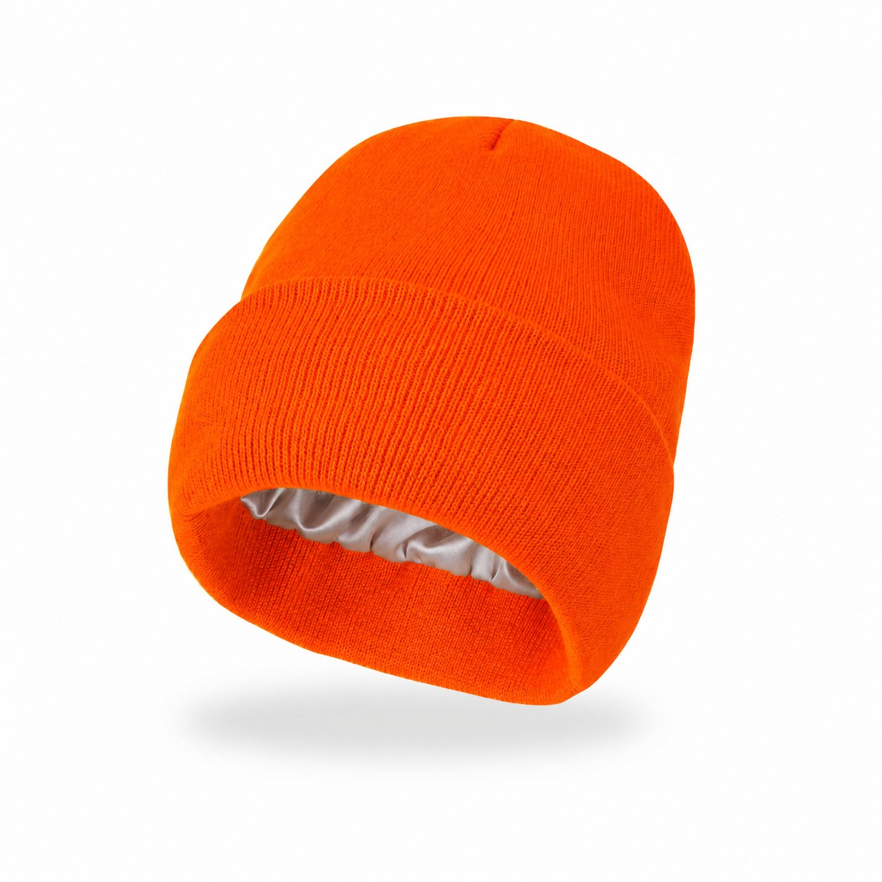 8.66-Inch Satin-Lined Acrylic Knit Beanie — Bright Orange