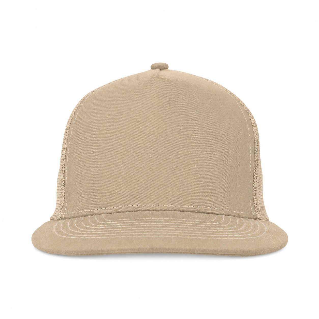 Soft Mesh Flat Bill Trucker Cap — Khaki Beige