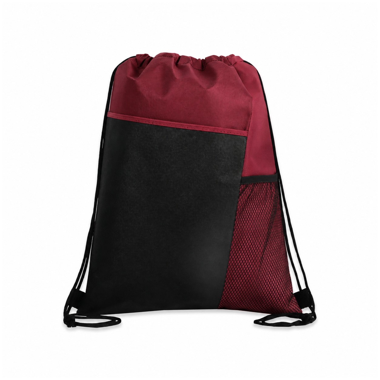 Tri-Color Mesh Drawstring Backpack — Burgundy Red