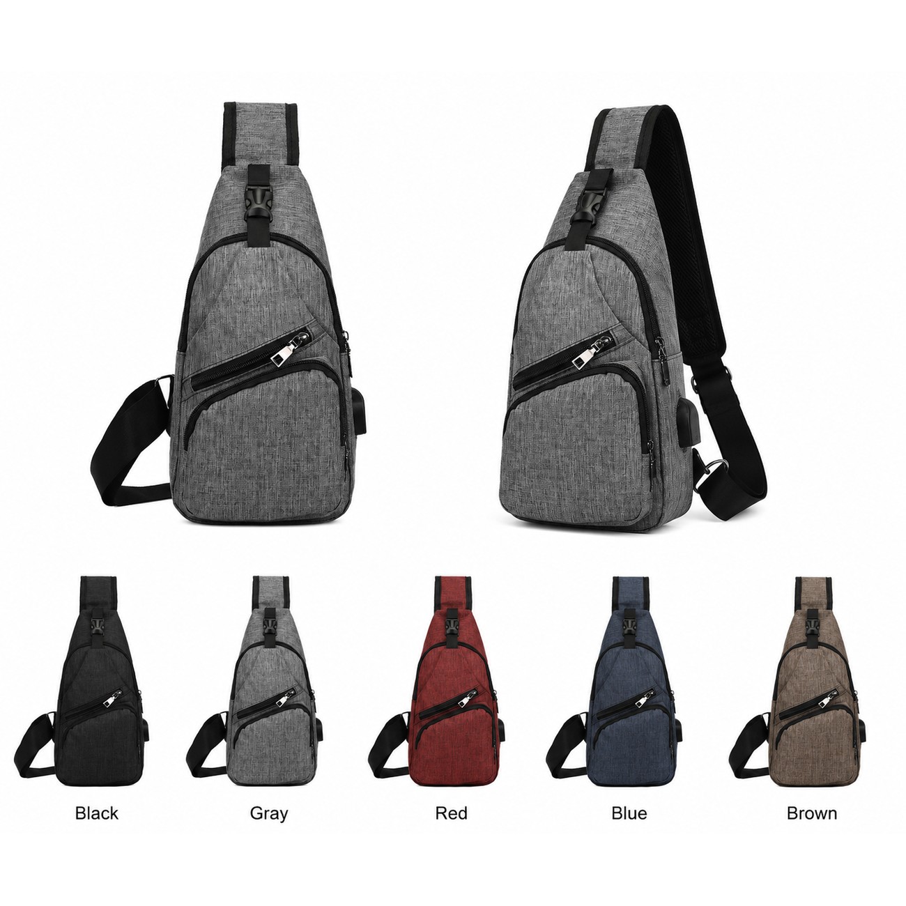300D Polyester Black Crossbody Sling Bag