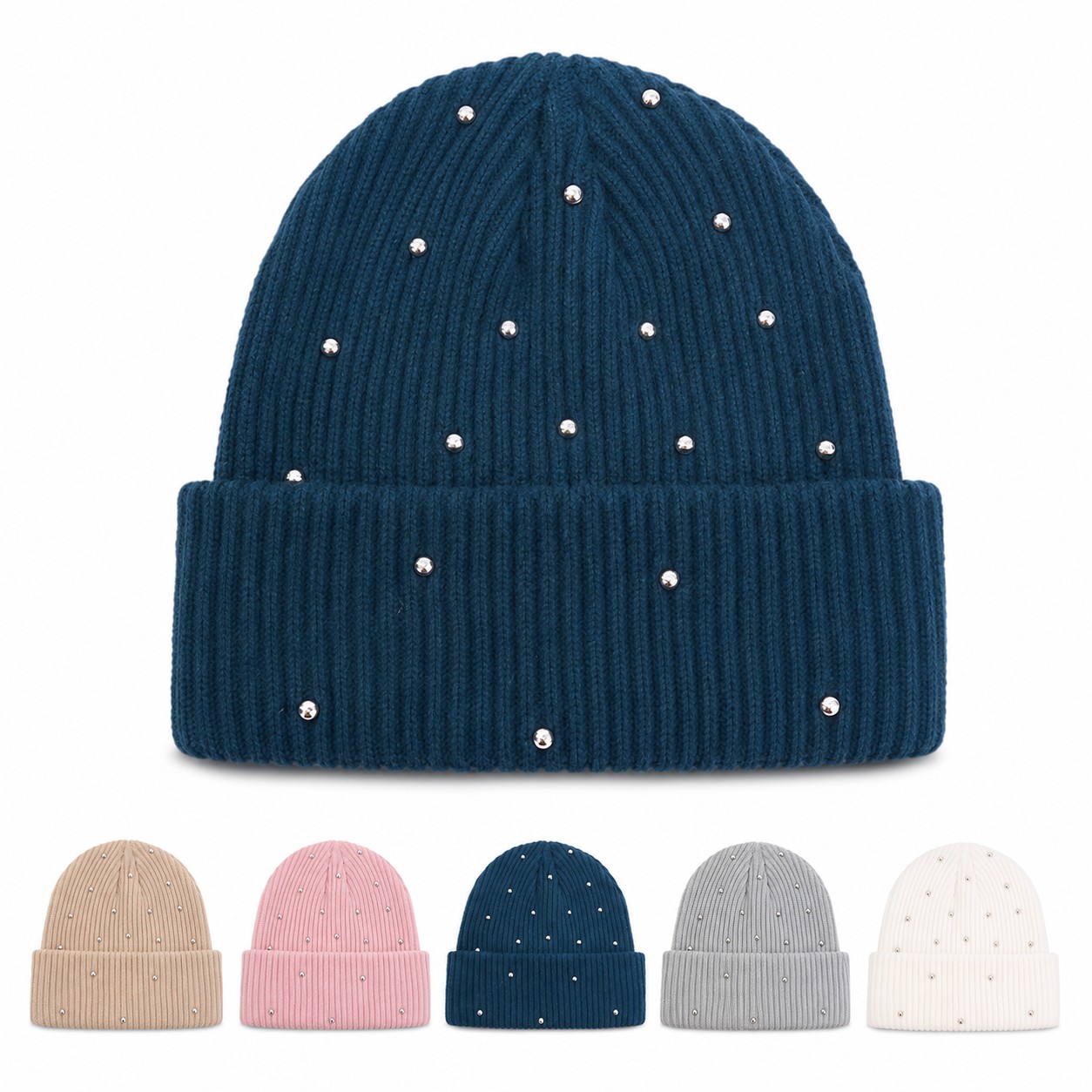 Polyester Rhinestone Cuffed Beanie