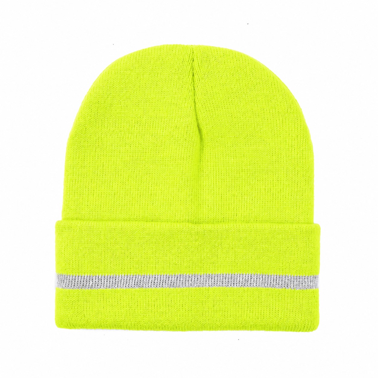 Reflective Stripe Polyester Cuffed Beanie — Neon Yellow
