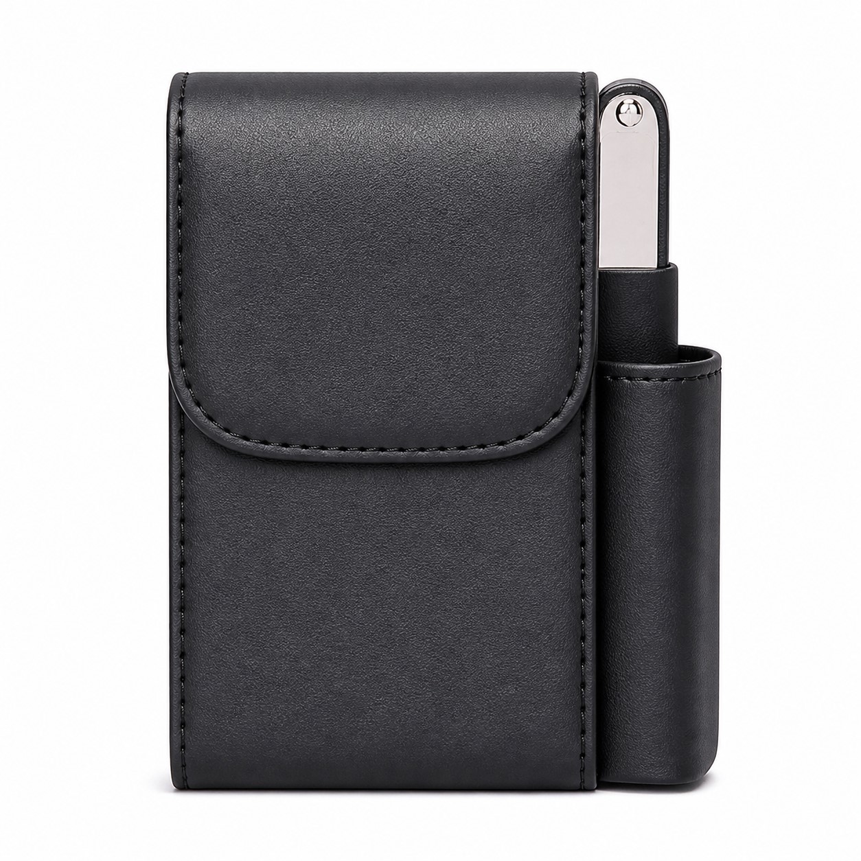 Stitched PU Cigarette Case With Side Lighter Pocket — view 2
