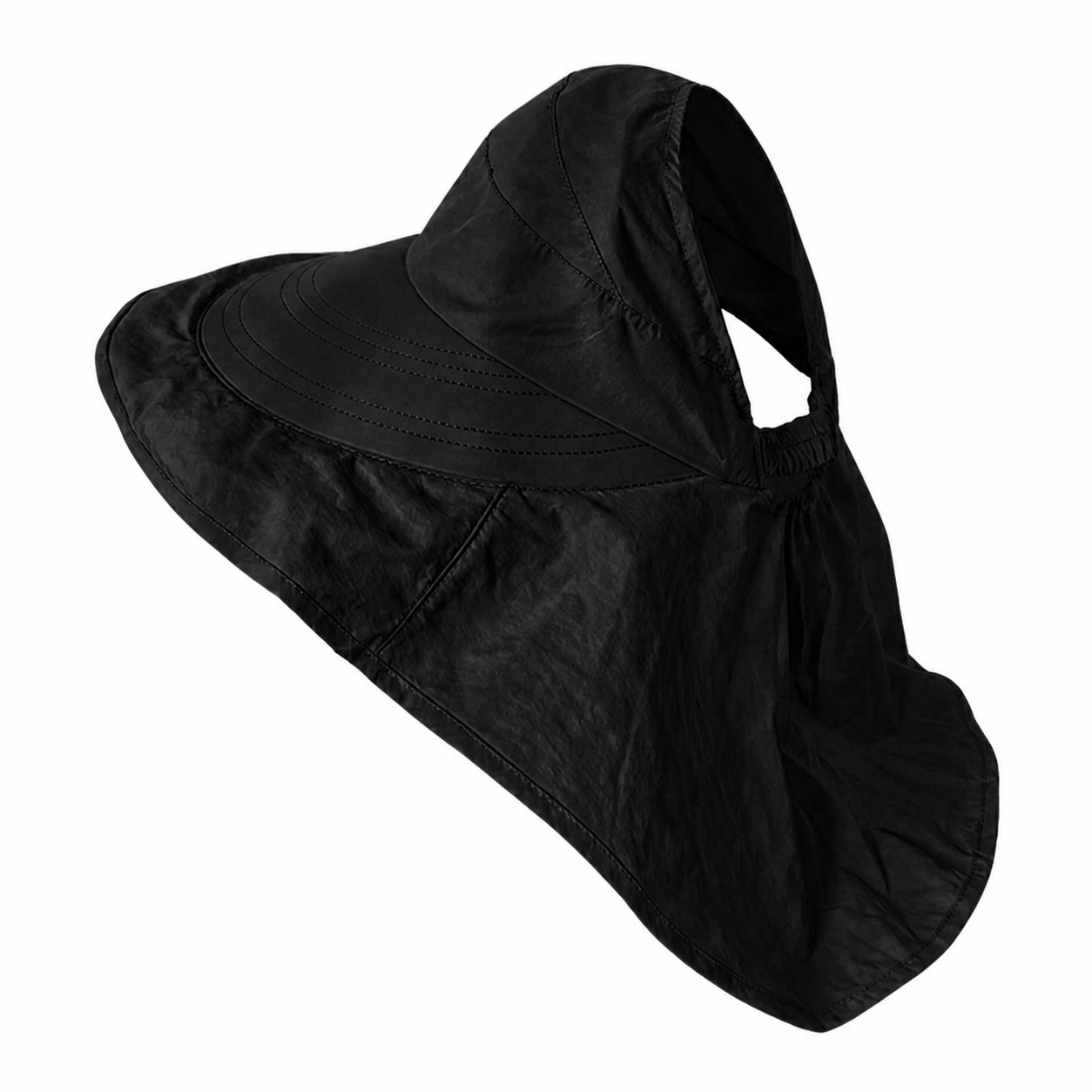 Polyester Cape Sun Hat — Black