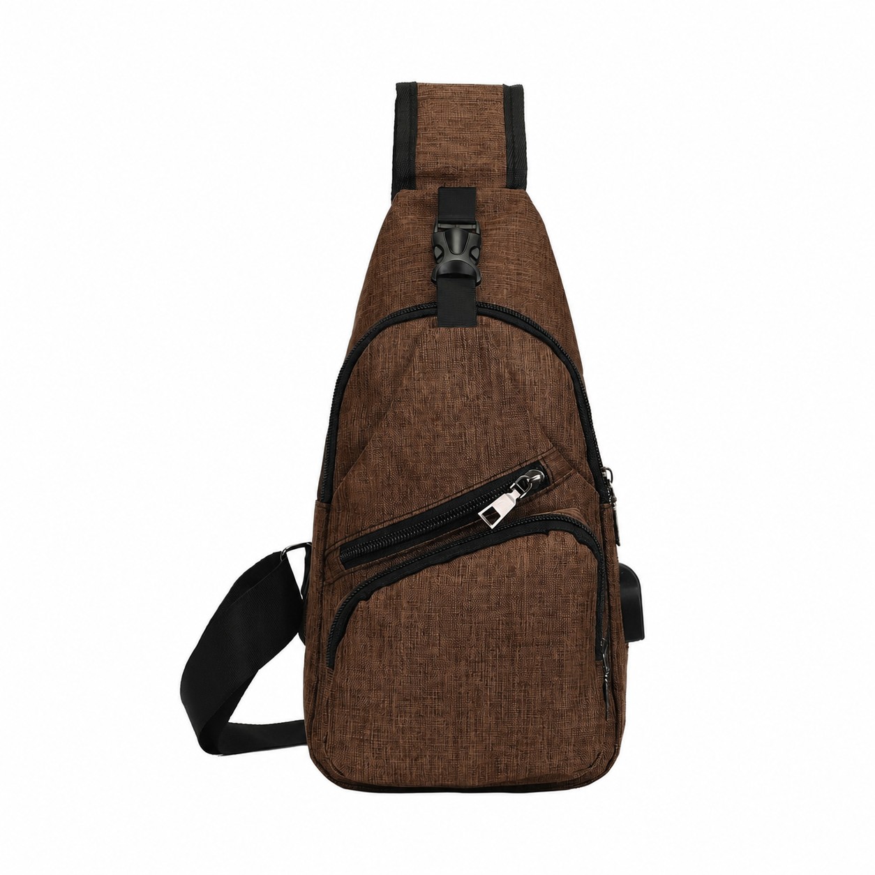 300D Polyester Crossbody Sling Bag — Brown