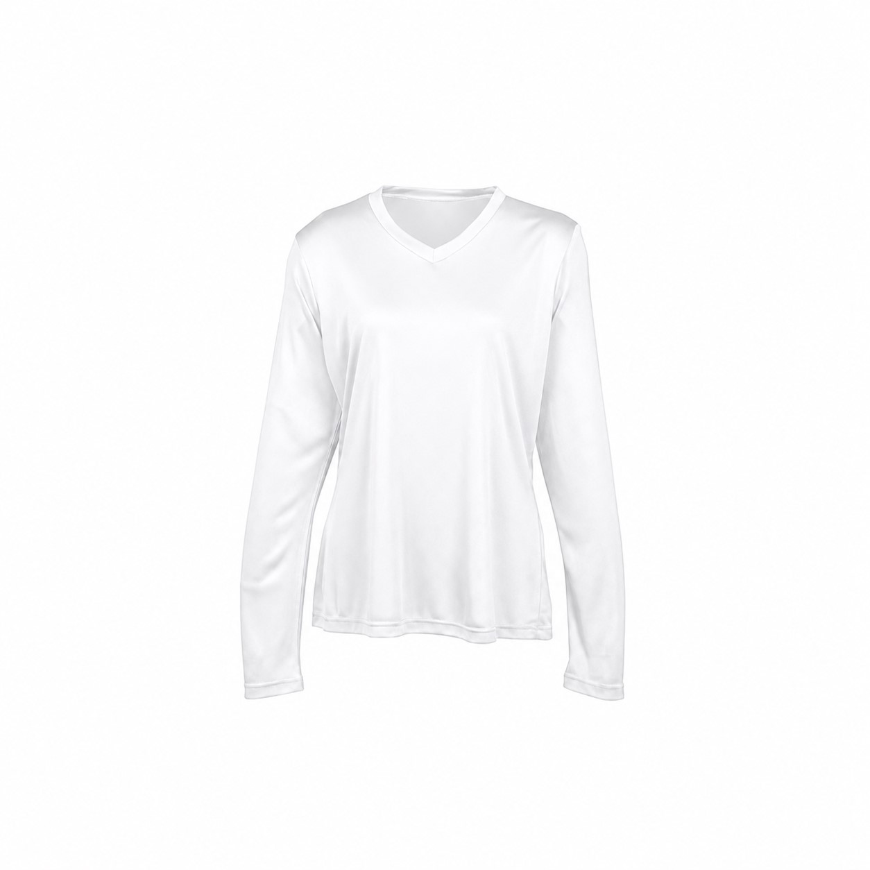 Ladies Polyester V Neck Performance Shirt — White