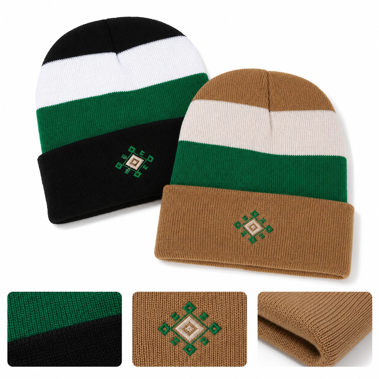 Cotton Color Block Cuffed Beanie