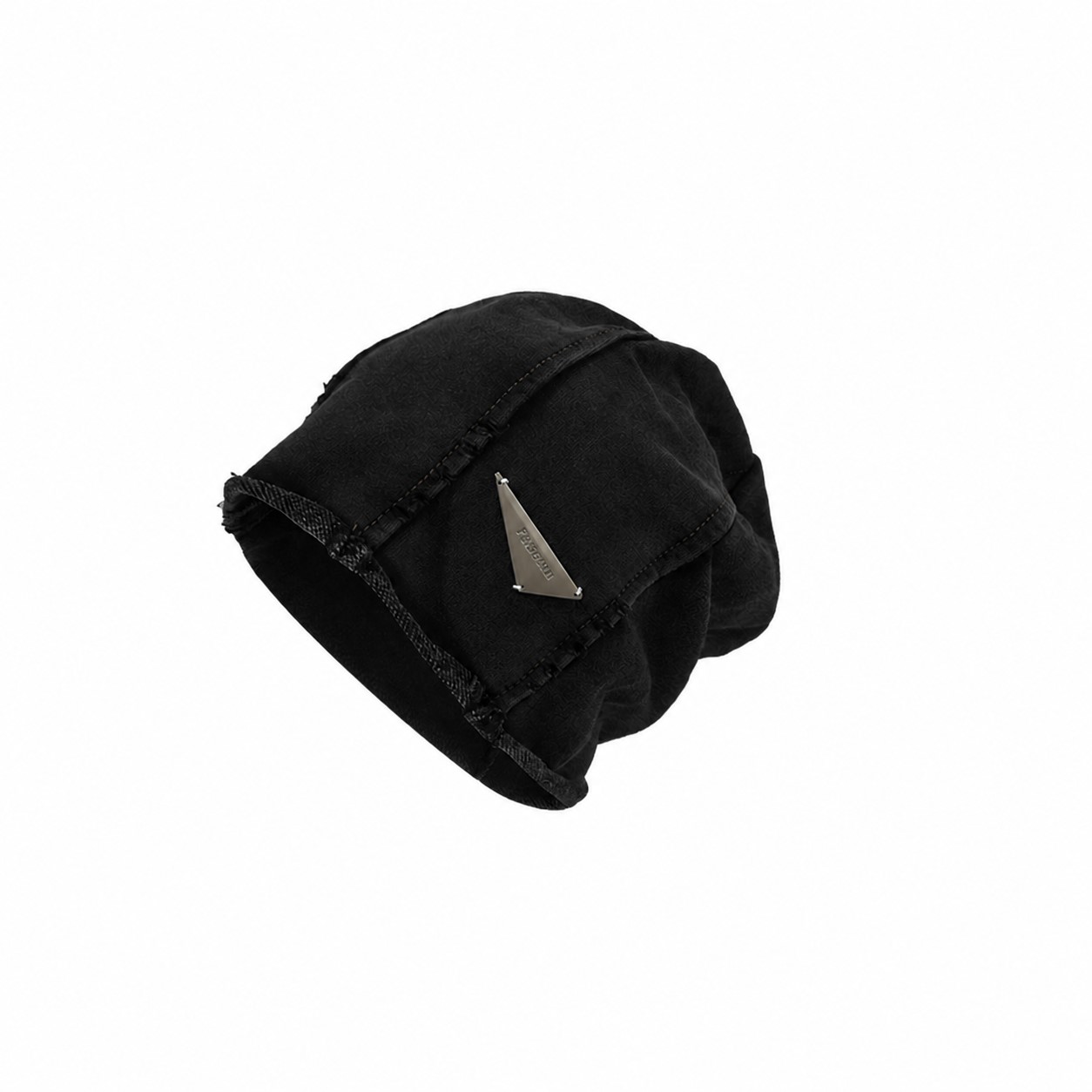 Distressed Polyester Head Wrap Beanie — Black
