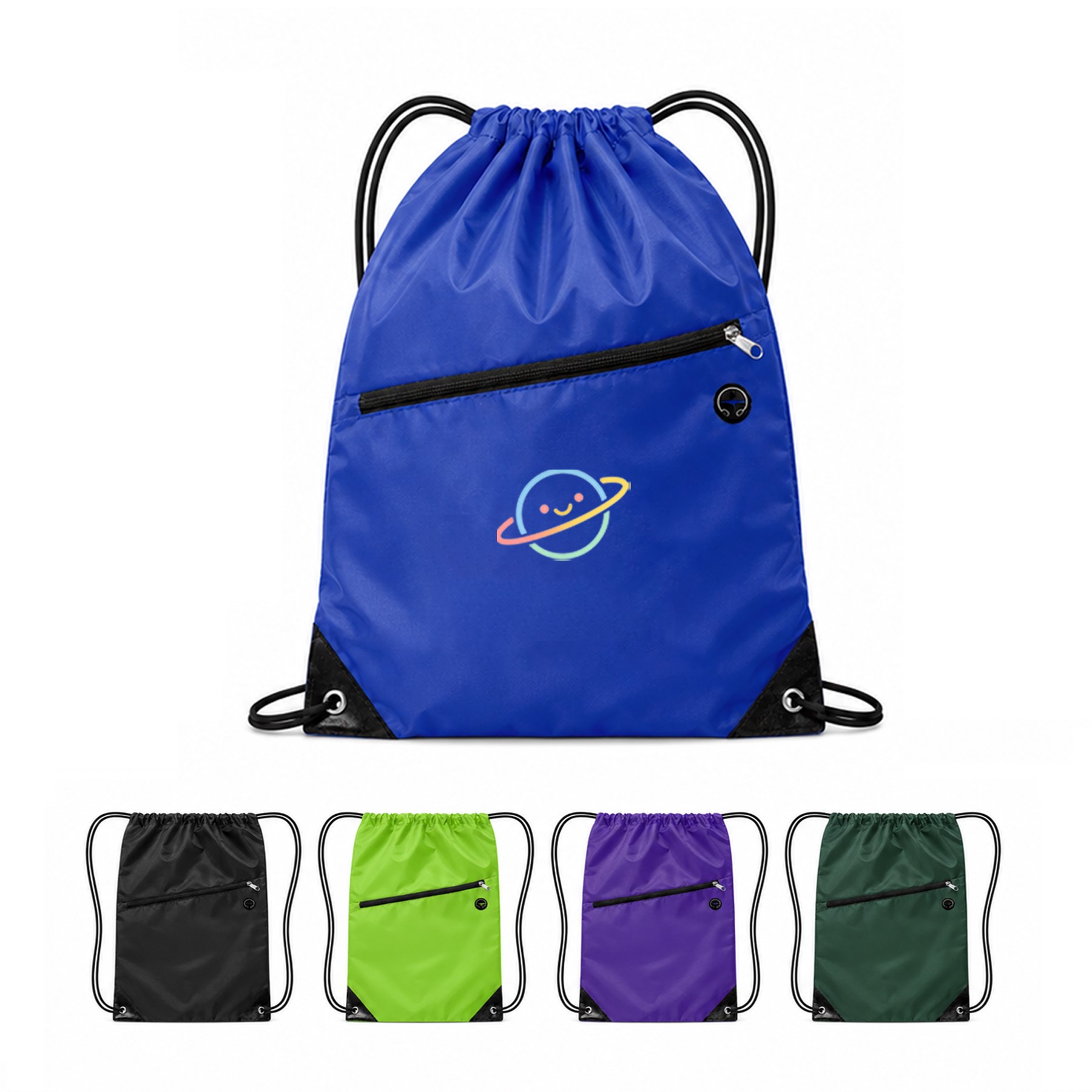 Polyester Cinch Backpack With Diagonal Pocket — view 1