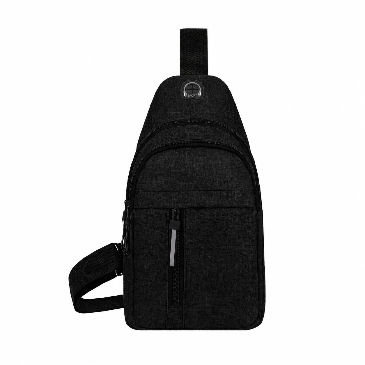 300D Polyester Zippered Storage Crossbody Sling Bag — Black