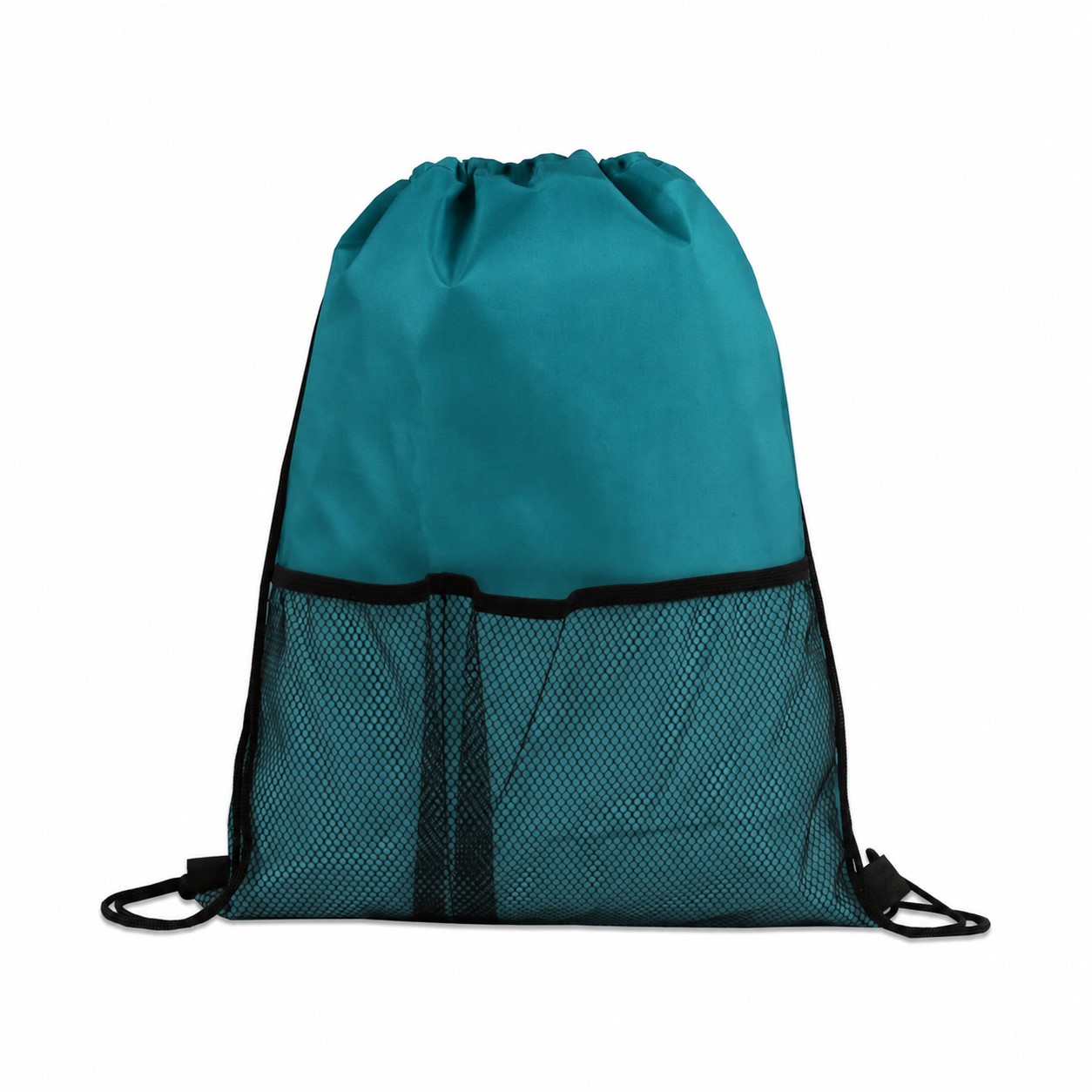 Mesh Pocket Drawstring Backpack — Teal Blue