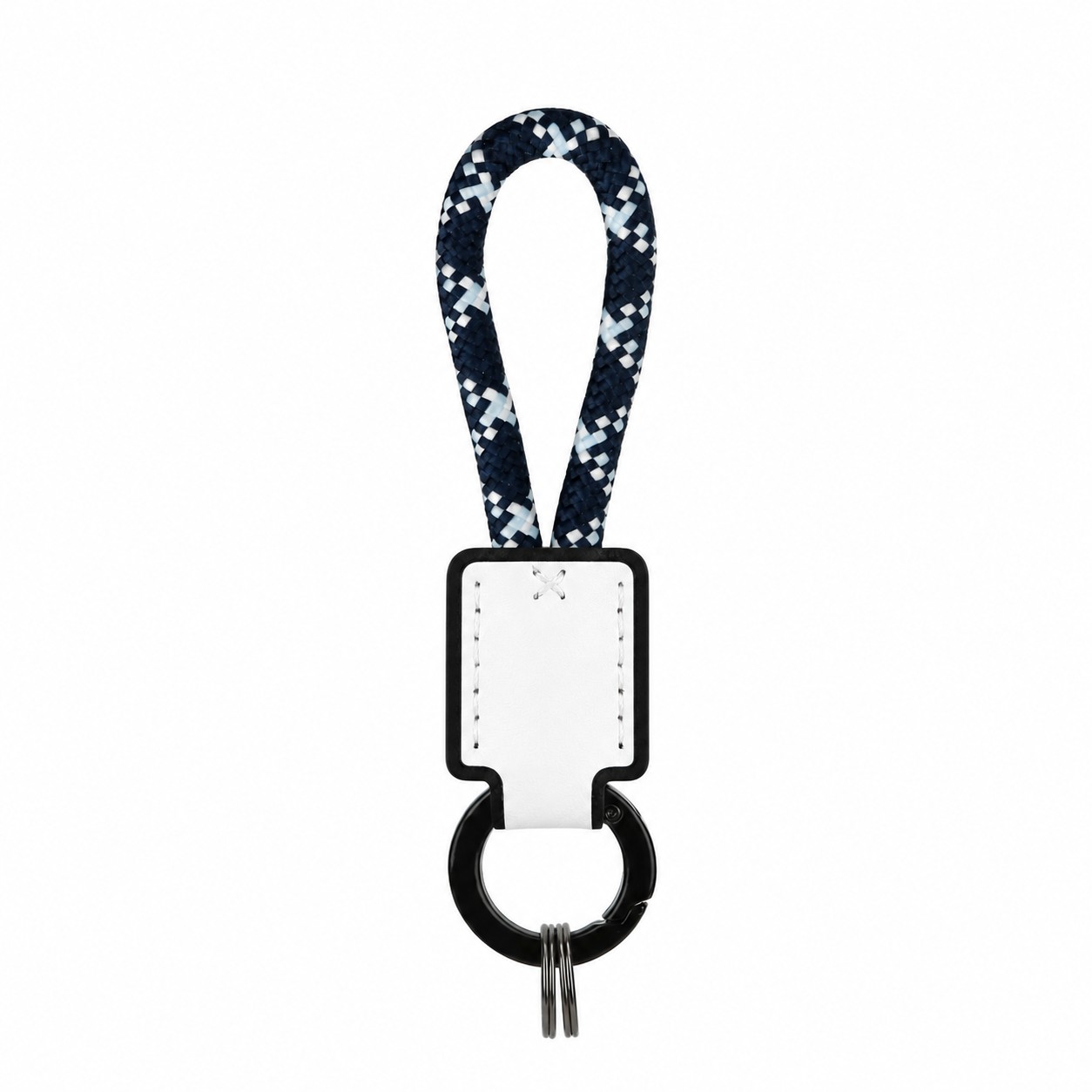 Braided Rope Leather Keychain — White/Black