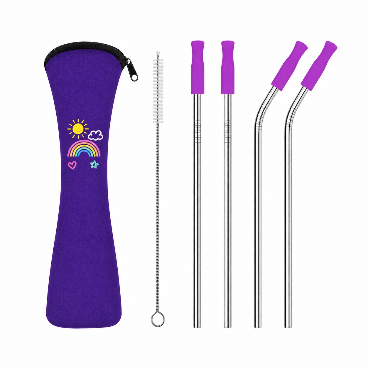 Reusable Stainless Steel Straw Set With Silicone Tips