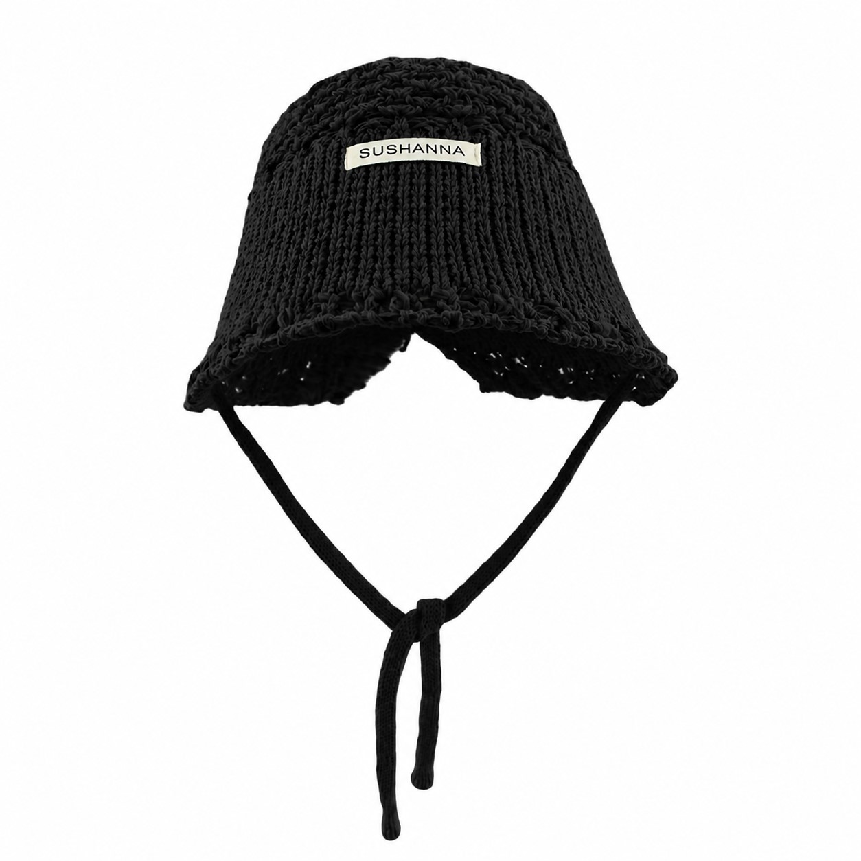 Hollow Knit Polyester Bucket Hat — Black