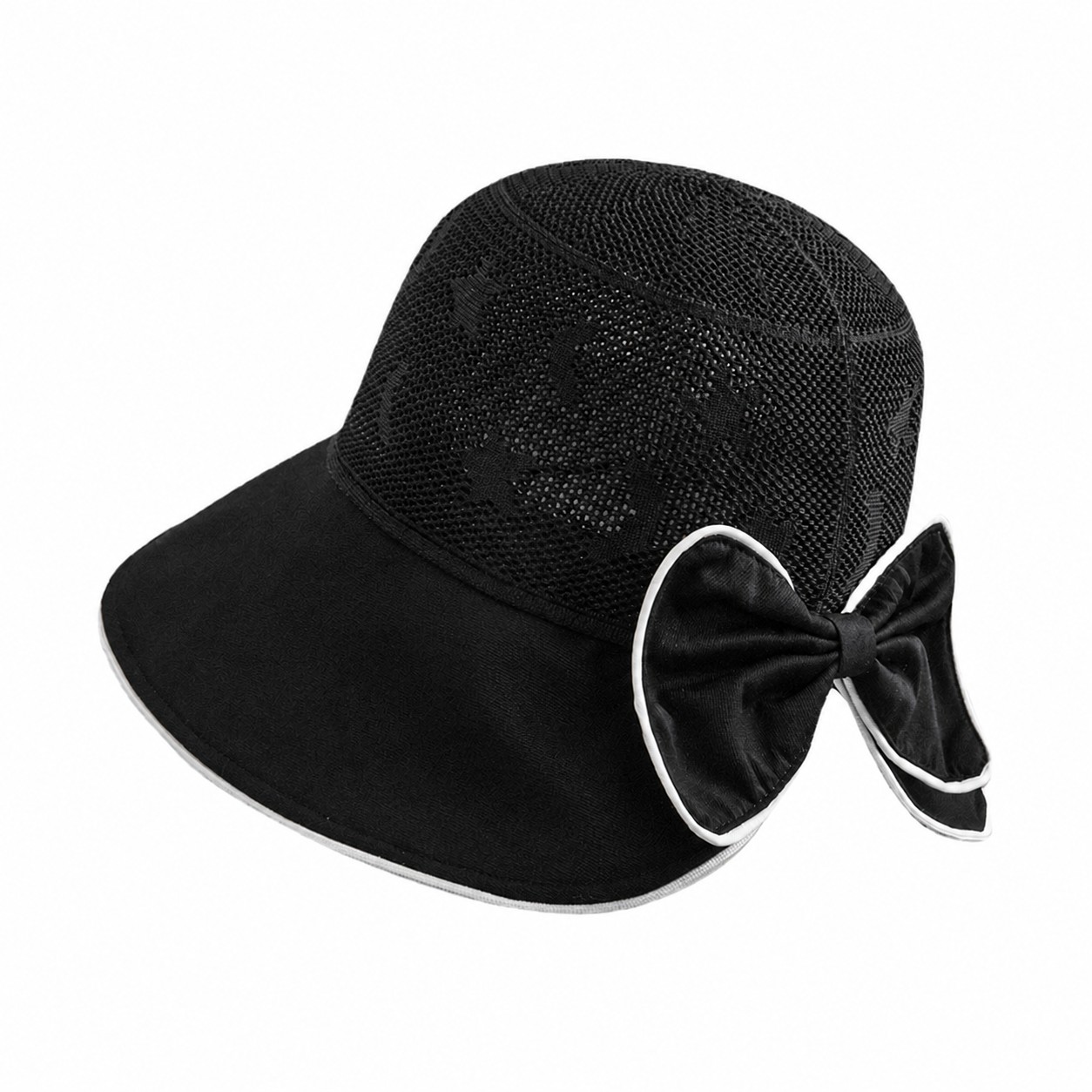 Polyester Bow Bucket Sun Hat — Black