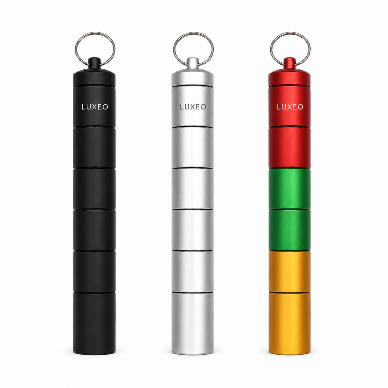 Seven Compartment Aluminum Pill Organizer Keychain