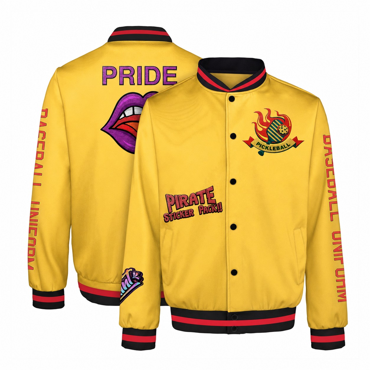 Button-Front Polyester-Spandex Varsity Jacket — Gold