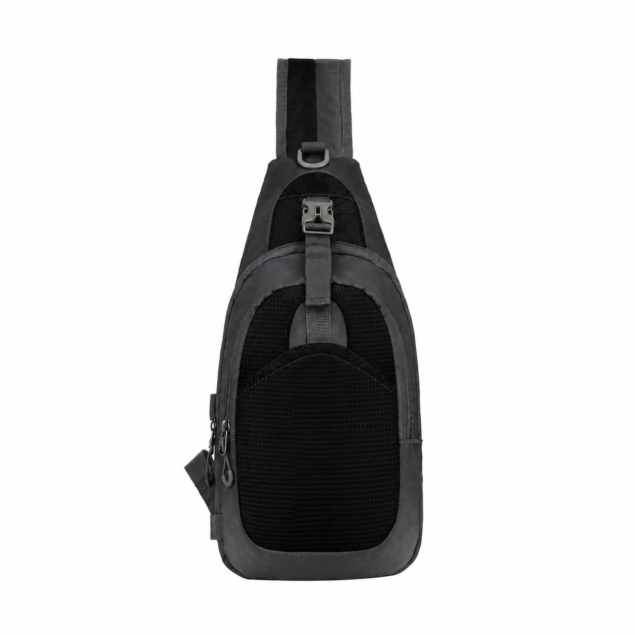 Nylon Tablet Crossbody Sling Bag — Black