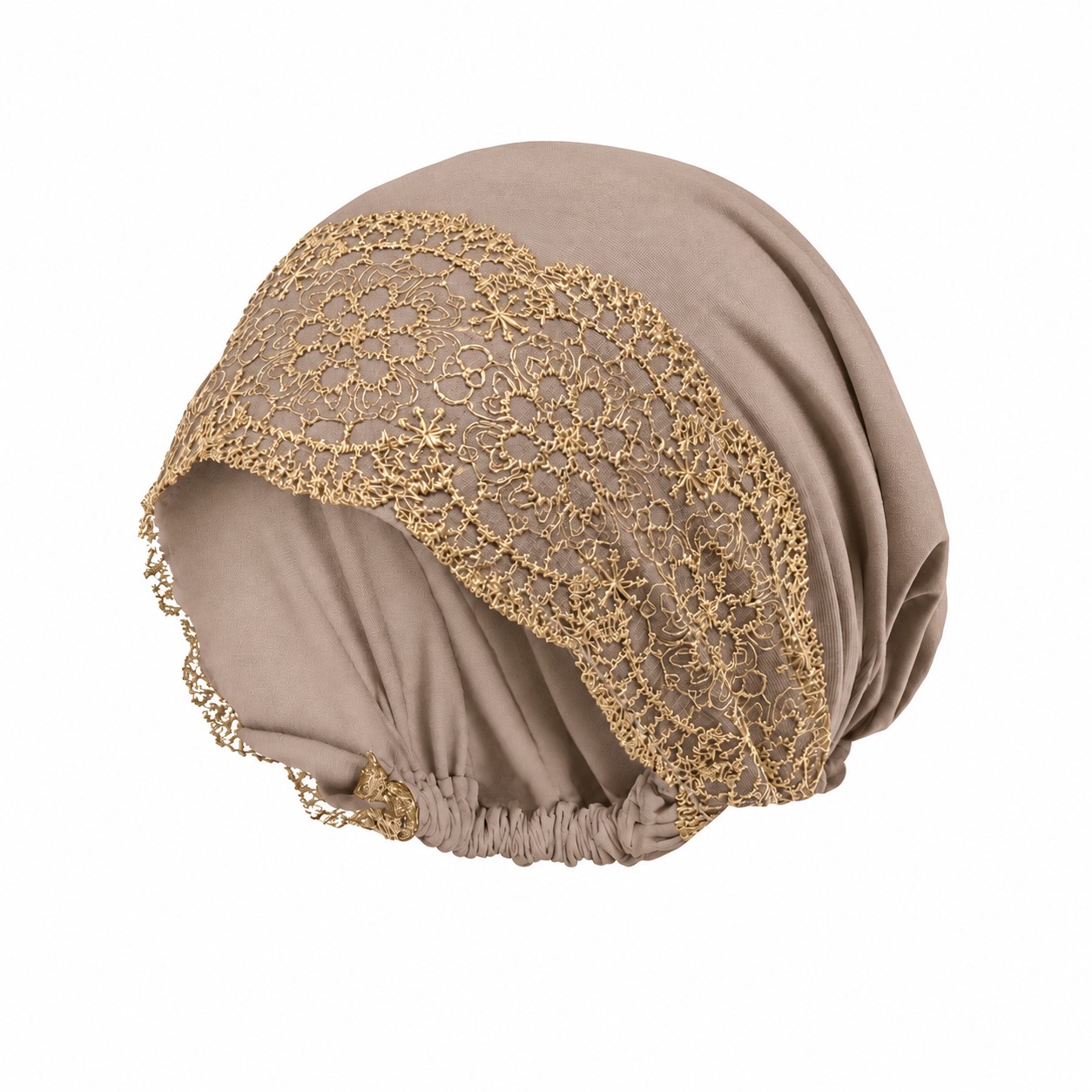 Lace Trim Polyester Turban Hat — Taupe Beige