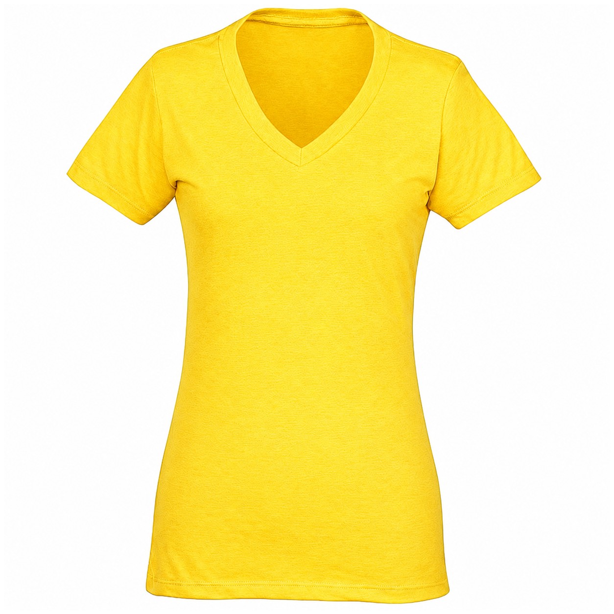 Ladies Cotton Polyester Blend V Neck Tee — Yellow