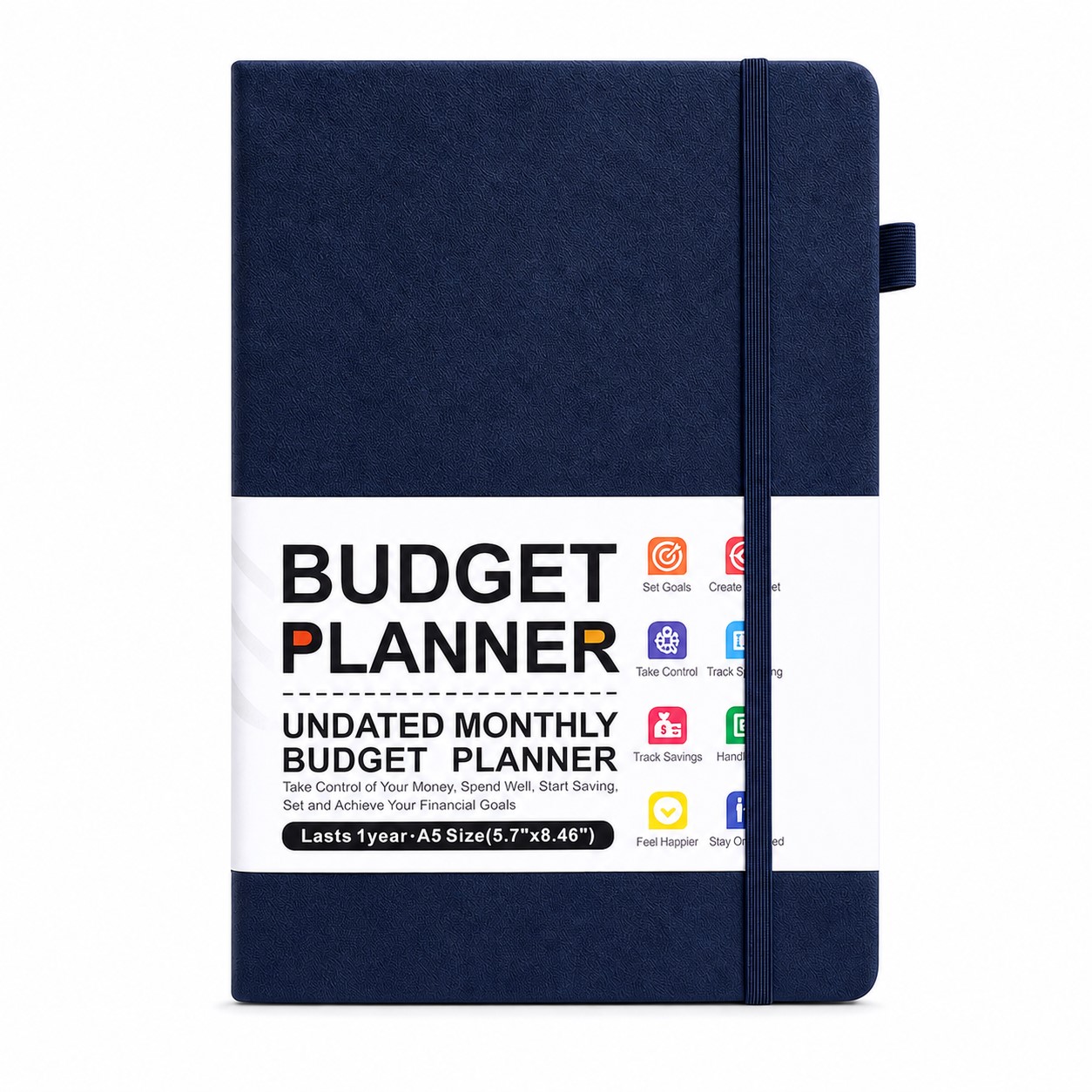 A5 Leather Budget Planner Journal — Dark Blue