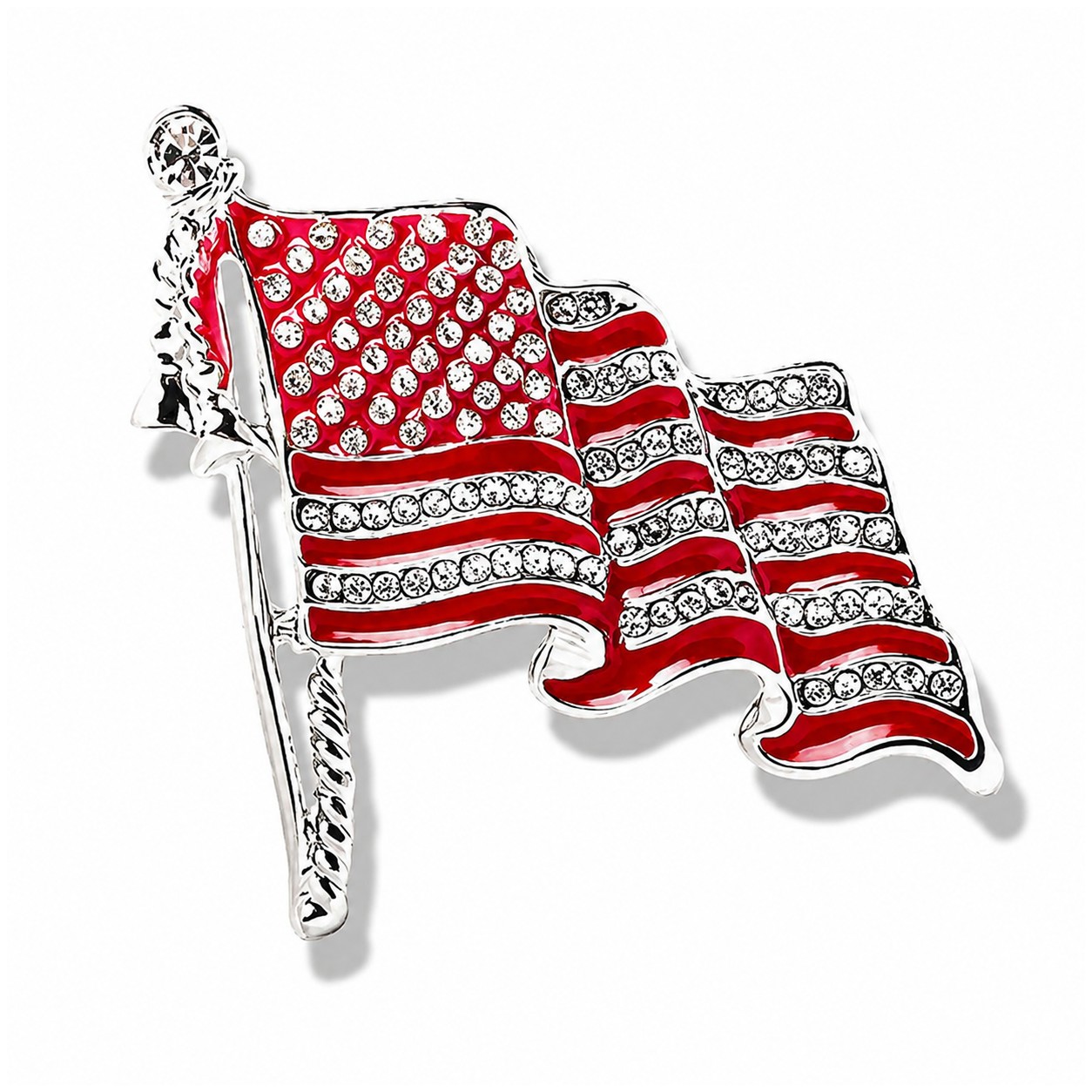 Rhinestone Metal American Flag Brooch — view 4
