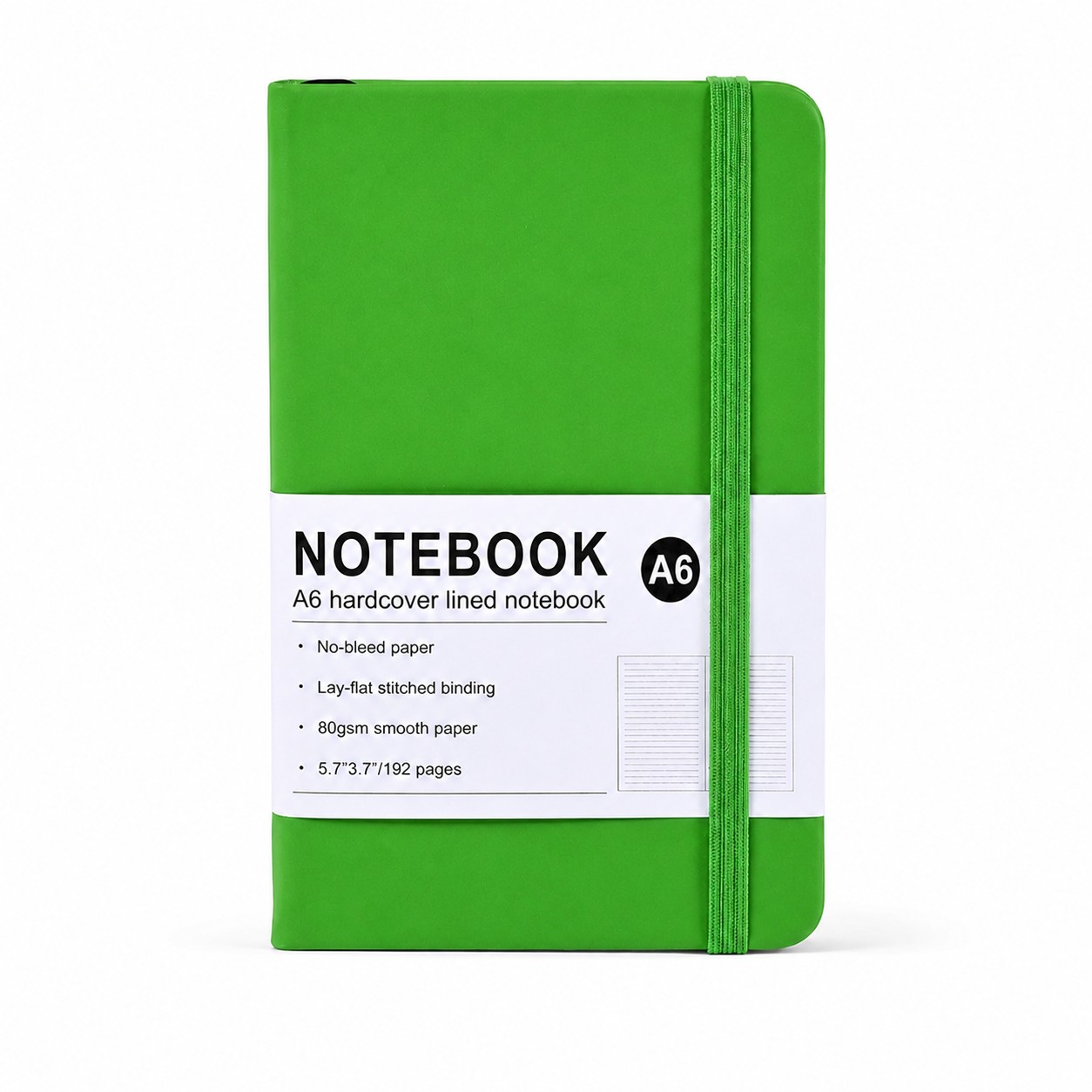 PU Leather Journal With Elastic Closure — Grass Green