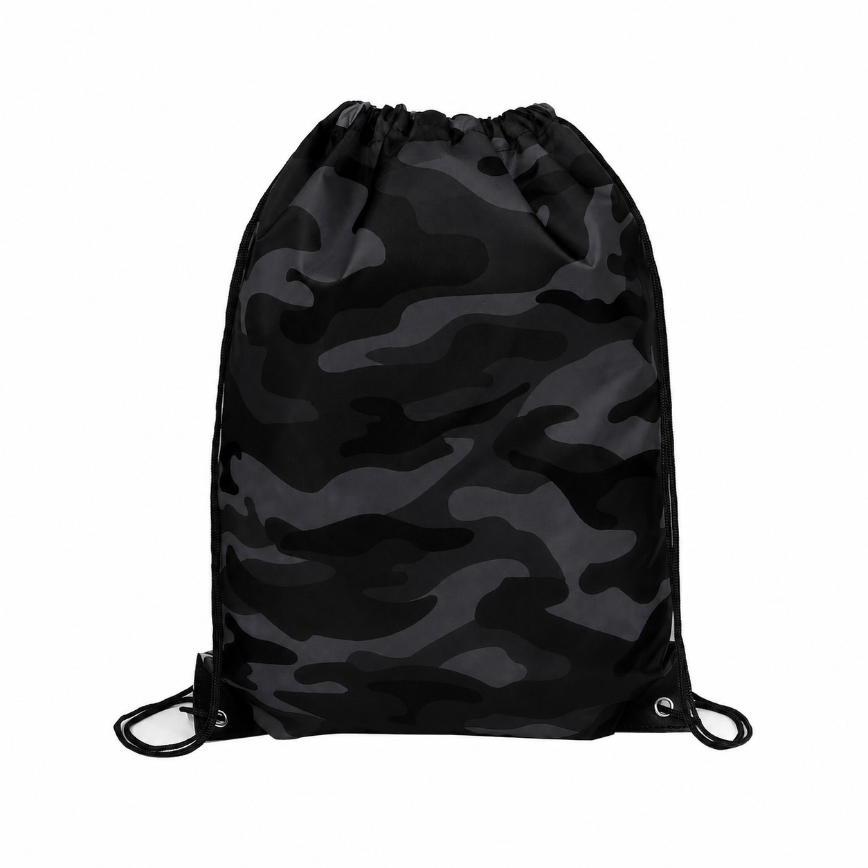 Structured Bottom Drawstring Bag — Black