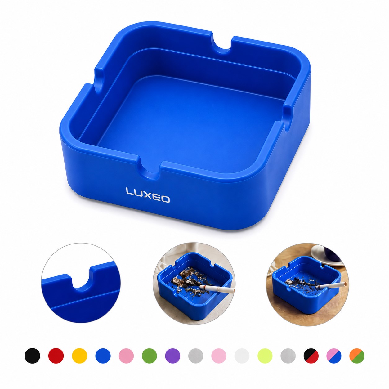 Square Silicone Ashtray With Four Cigarette Notches