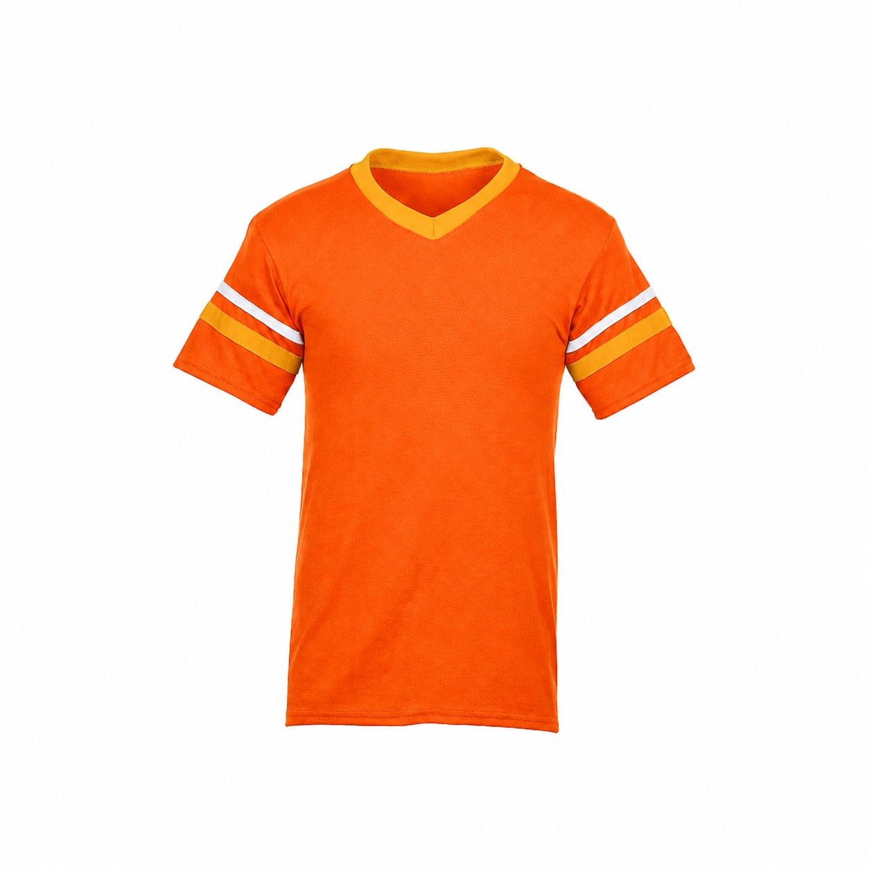 Stripe Trim Cotton Polyester V Neck Shirt — Orange