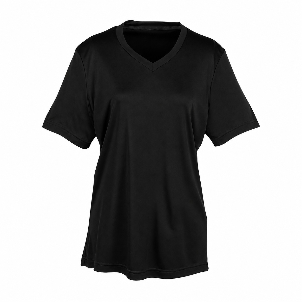 Ladies Polyester V Neck Shirt — Black
