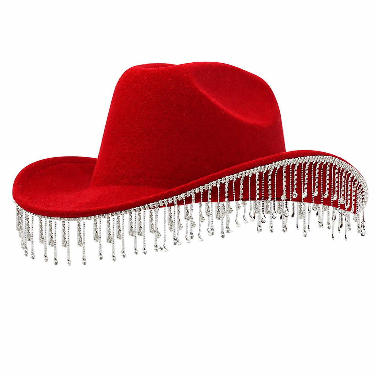 Polyester Rhinestone Cowboy Hat — Red