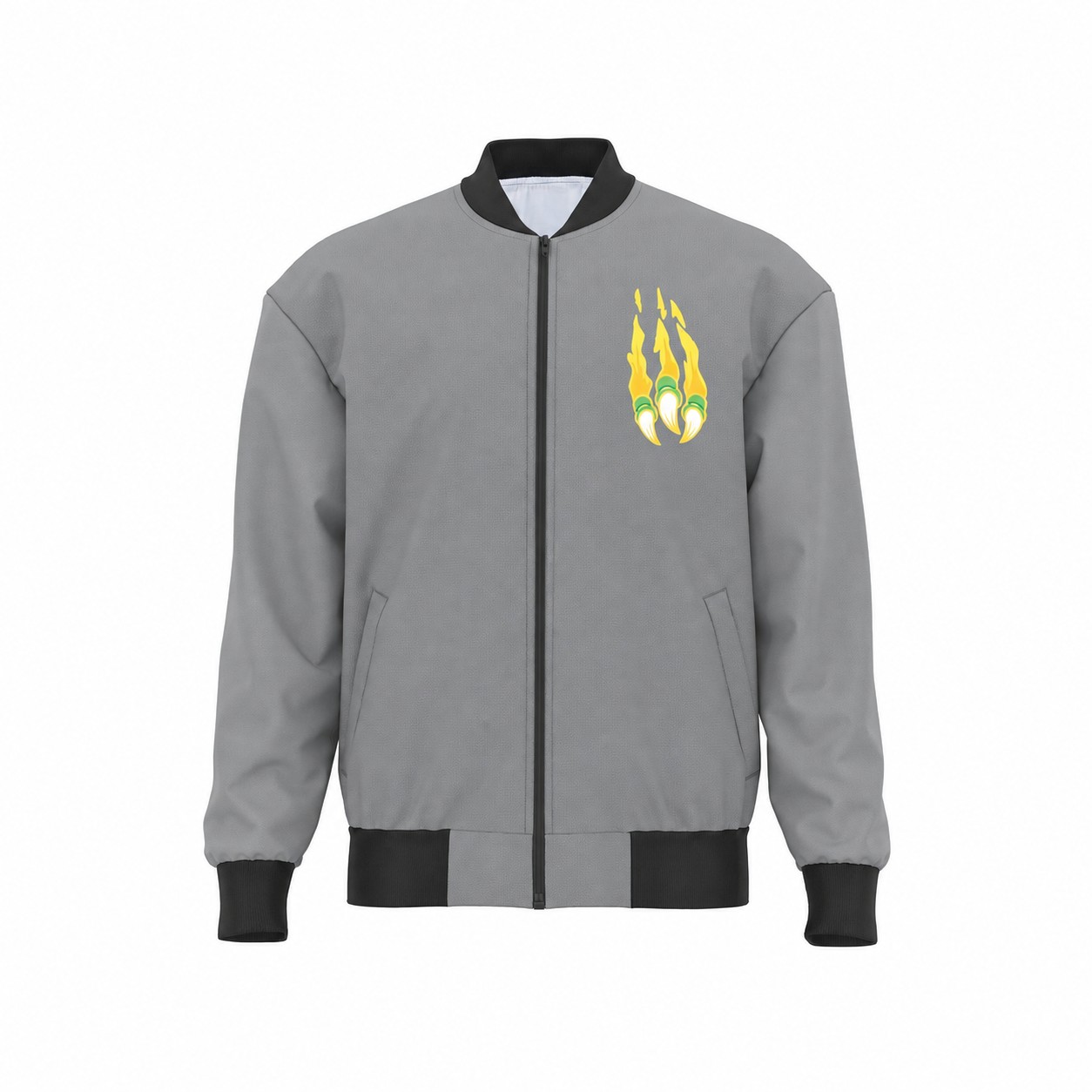 Polyester Smooth Surface Bomber Jacket — Gray