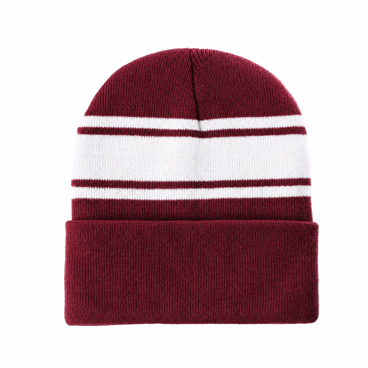 Polyester Striped Watch Beanie — Wine Red