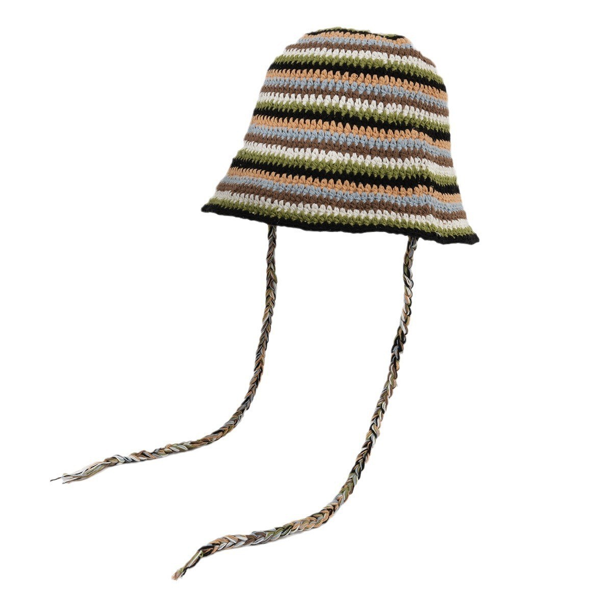 Striped Knit Bucket Hat With Tassel Ties — view 2