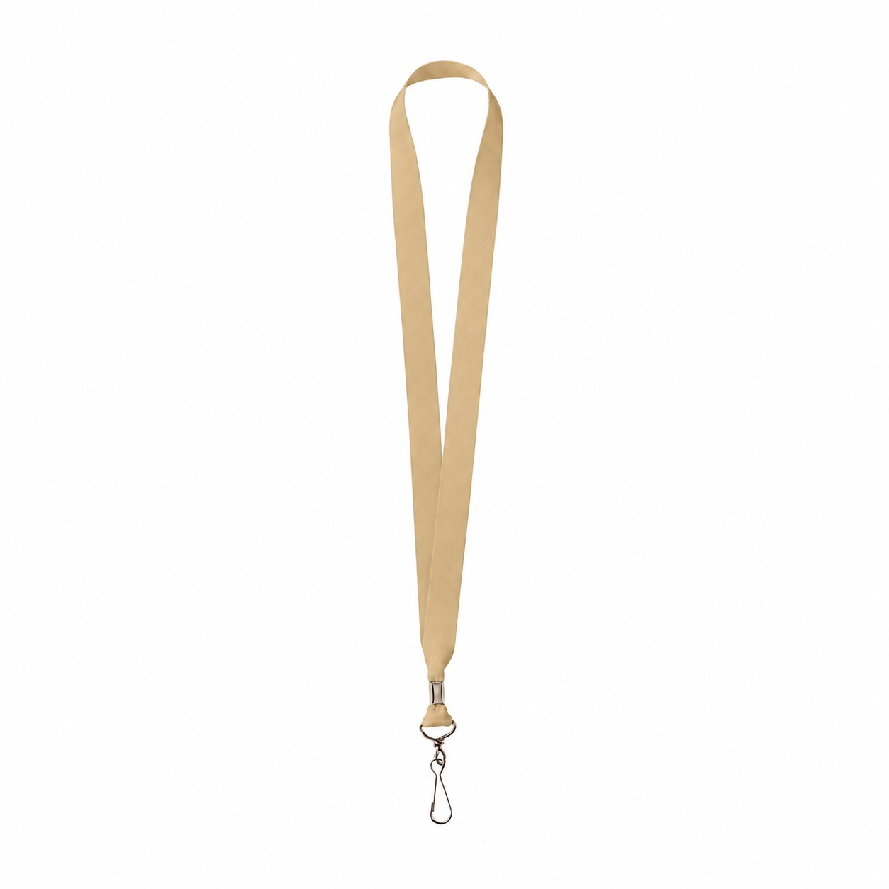 Metal Crimp Polyester Satin Lanyard — Tan Beige