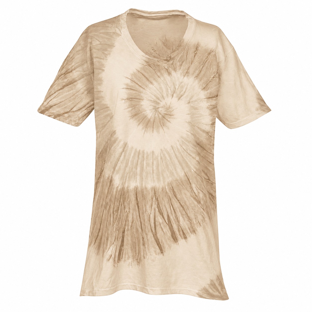 Swirl Tie Dye Cotton V Neck Shirt — Beige