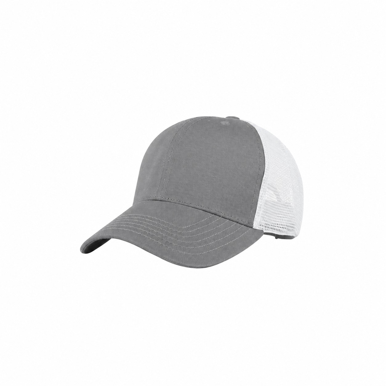 Six-Panel Low-Profile Trucker Cap — Gray/White