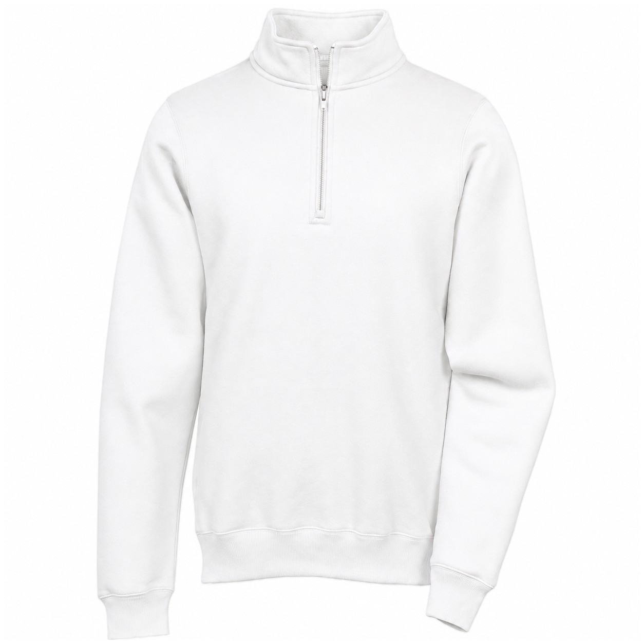 Cotton Polyester Quarter Zip Fleece Pullover — White