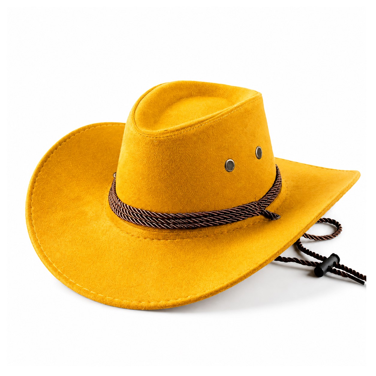 Suede Cowboy Hat With Chin Strap — Yellow