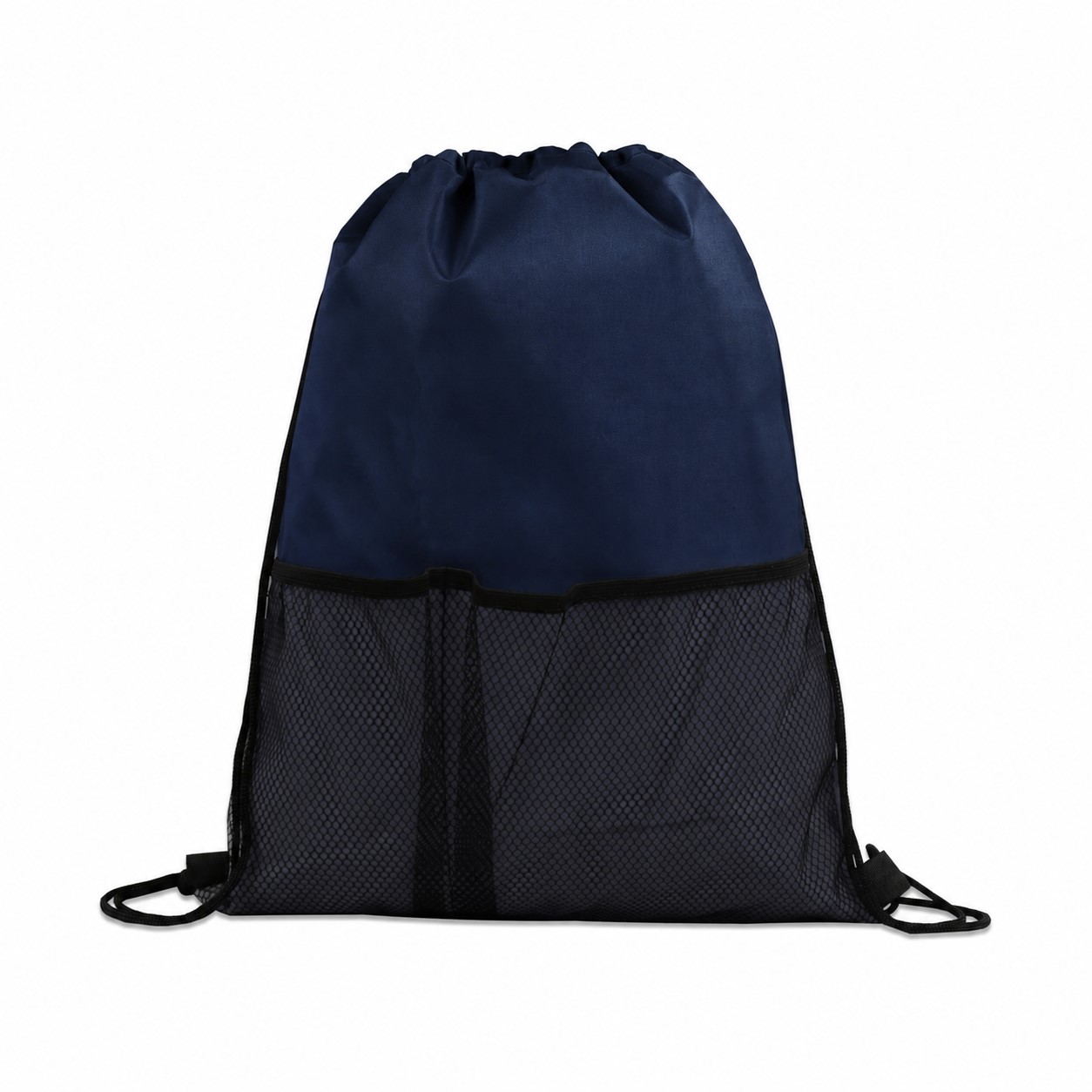 Mesh Pocket Drawstring Backpack — Navy Blue