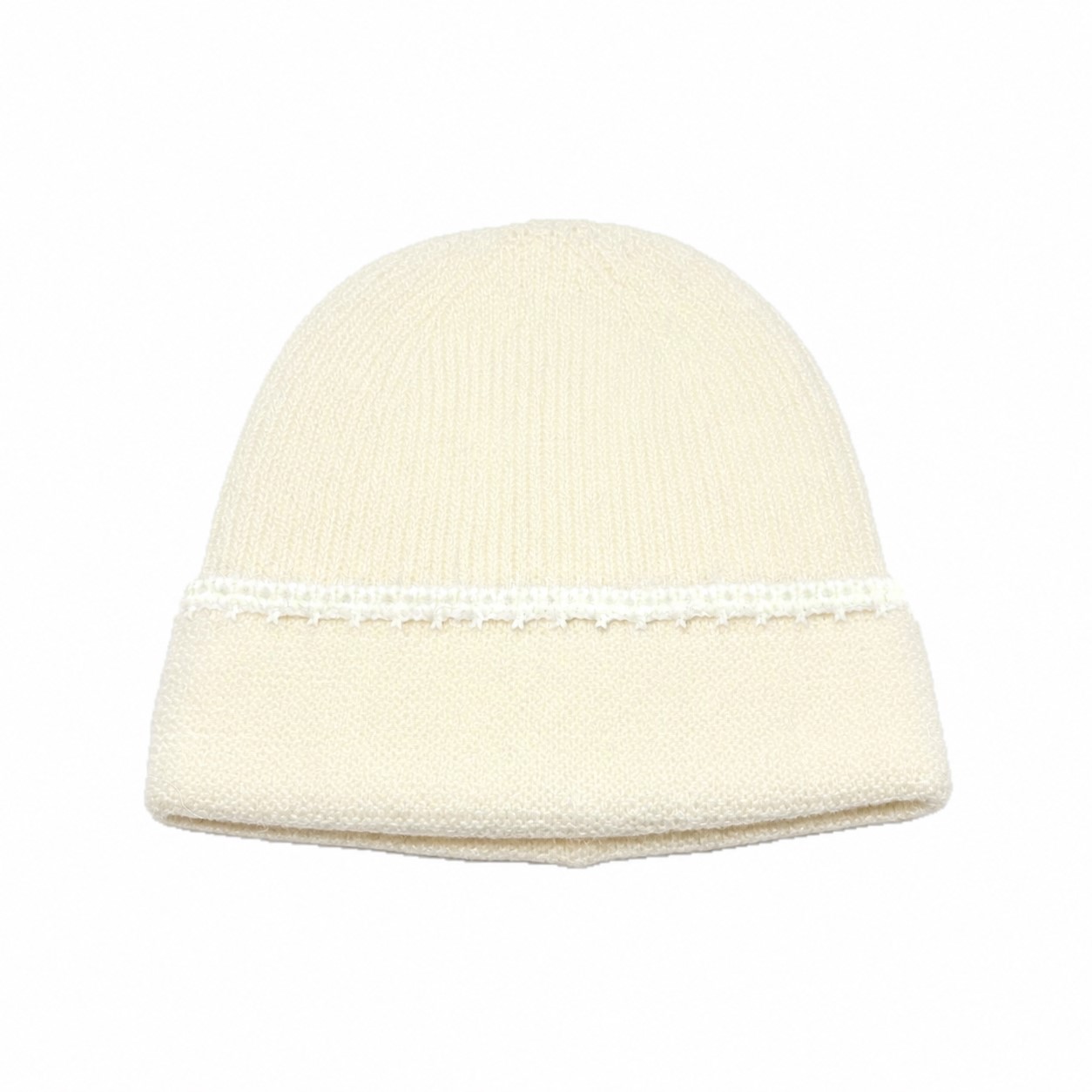 Wool Blend Contrast Cuff Beanie — Off White