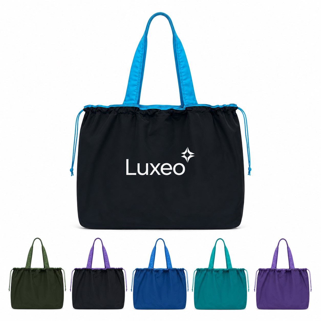 Foldable Polyester Shopper Tote With Drawcords