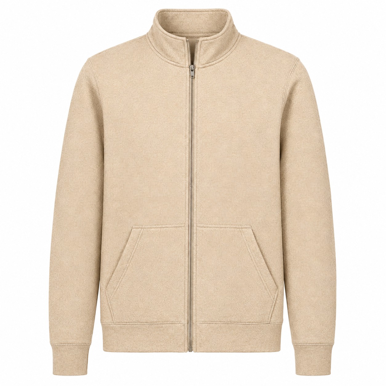 Cadet Collar Full Zip Sweatshirt — Beige