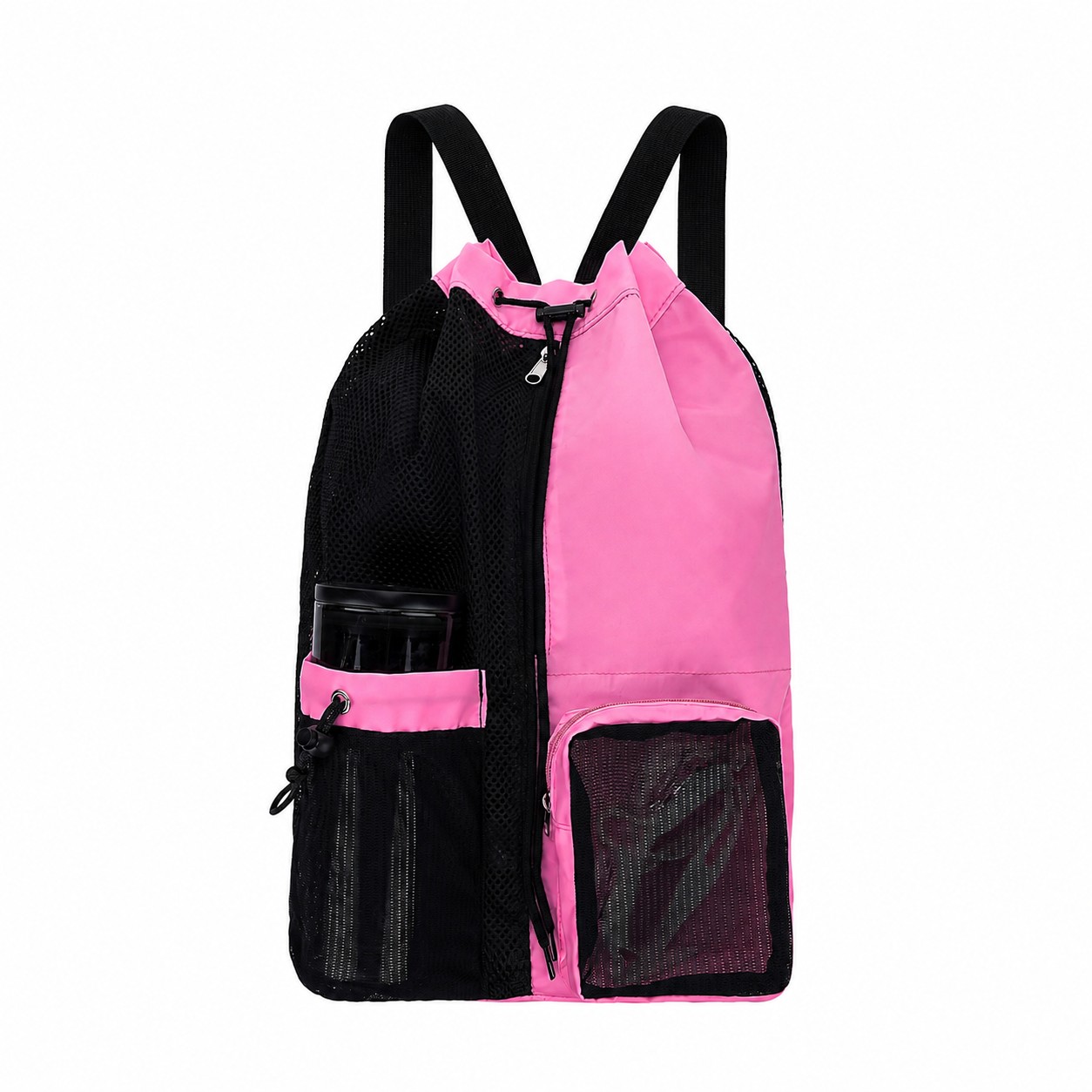Mesh Pocket Drawstring Bag — Pink