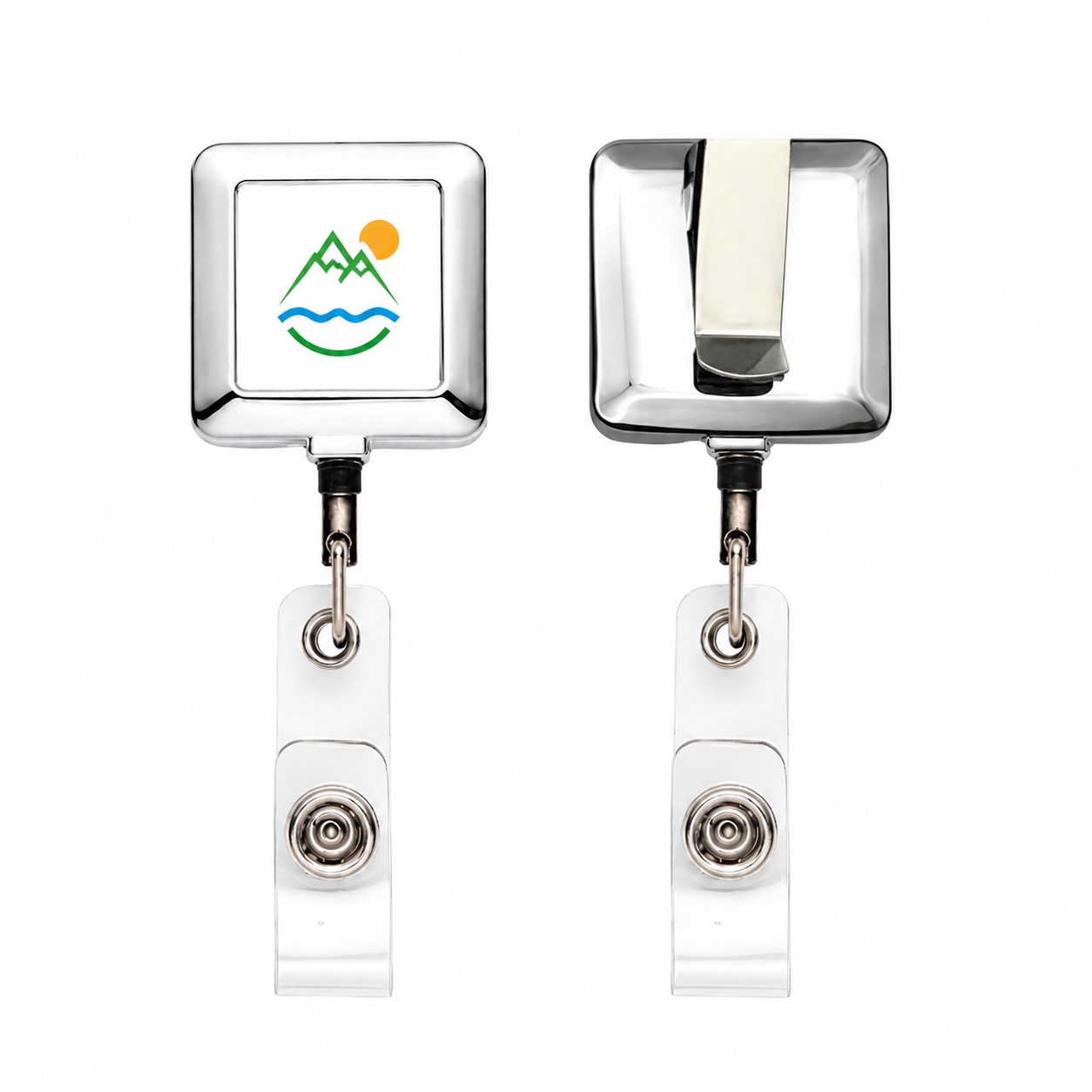 Square Zinc Alloy Badge Reel With Belt Clip — view 1