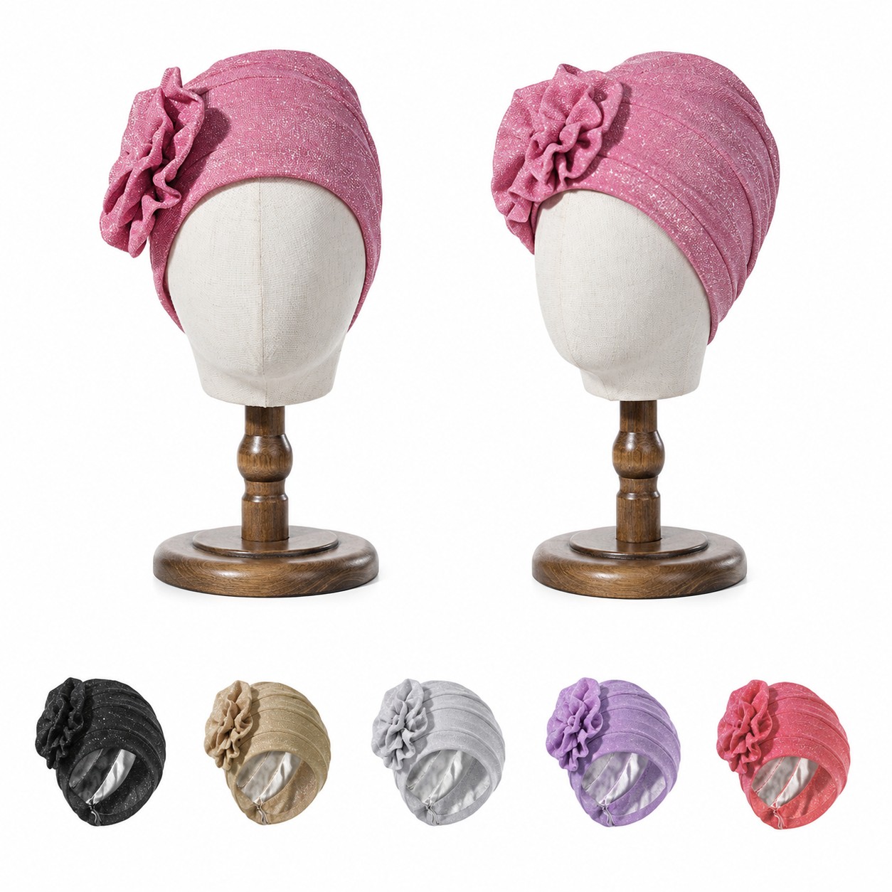 Shimmer Polyester Flower Turban Hat