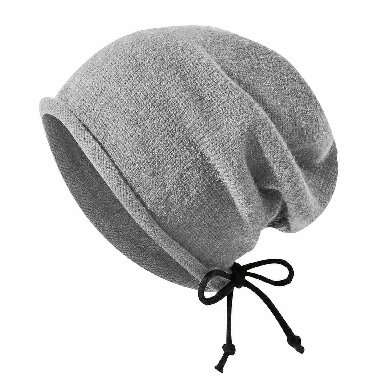 Drawstring Polyester Slouch Beanie — Gray