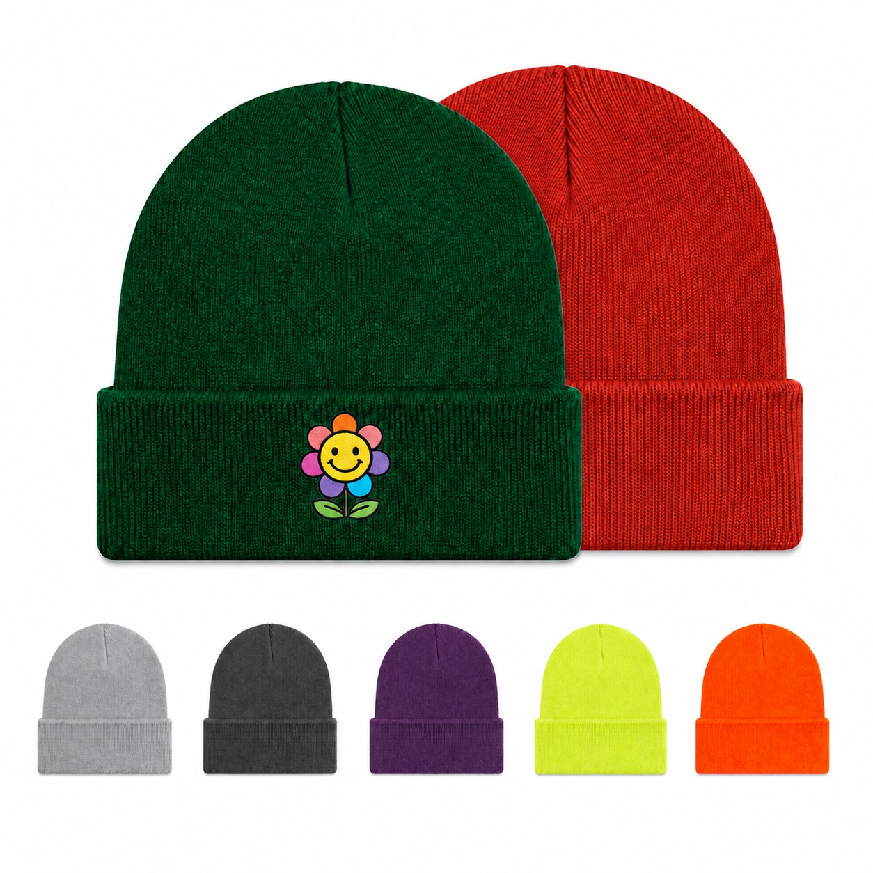 Embroidered Acrylic Beanie With Foldover Cuff