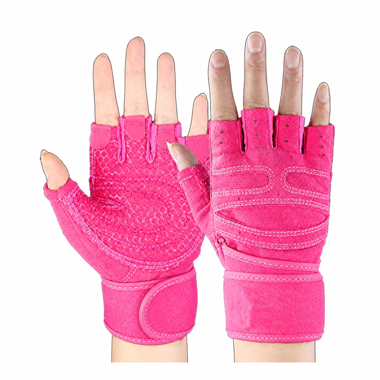 Fiber Open Finger Training Gloves — Pink